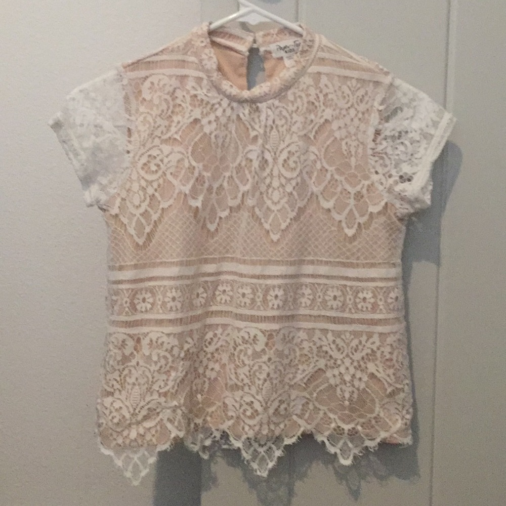 Tan and white blouse